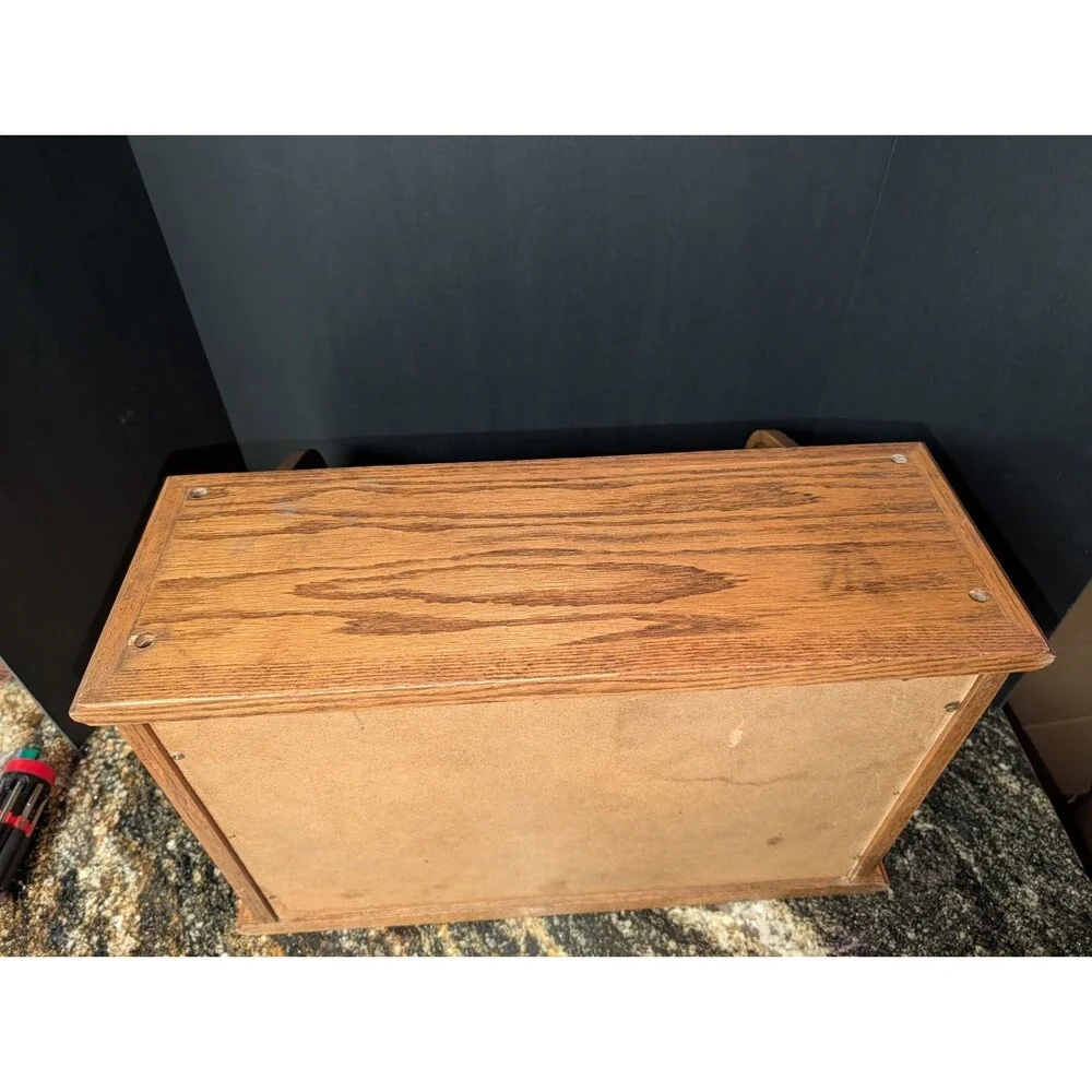 VTG Oak Roll Top Bread Box Country Kitchen Countertop Storage 19.75×17.25×12.5
